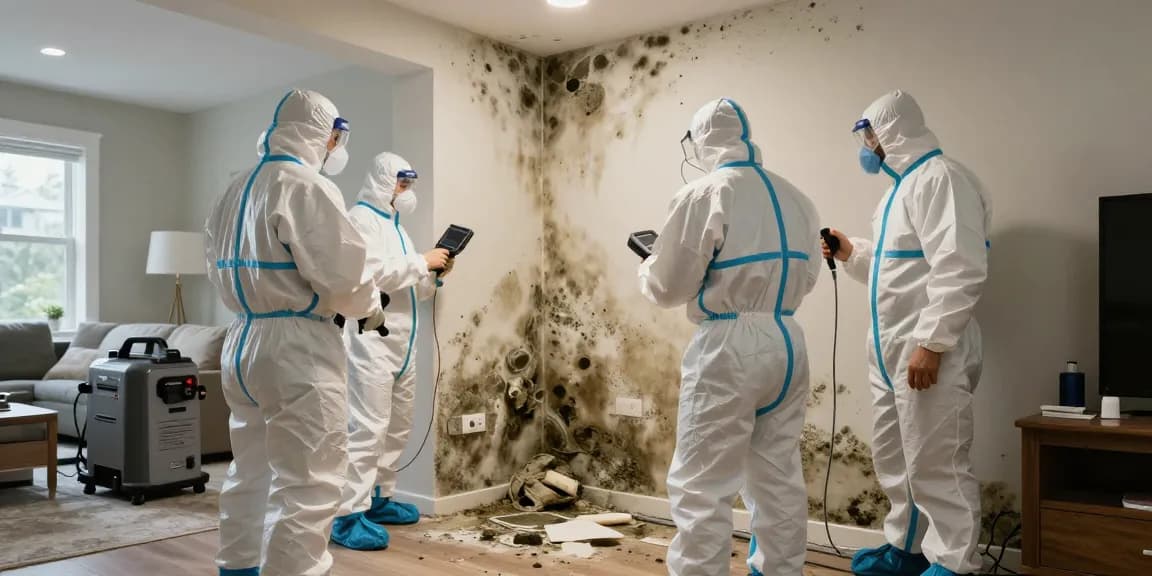 Mold remediation in Vancouver homes, technicians using HEPA filtration and moisture detection tools.