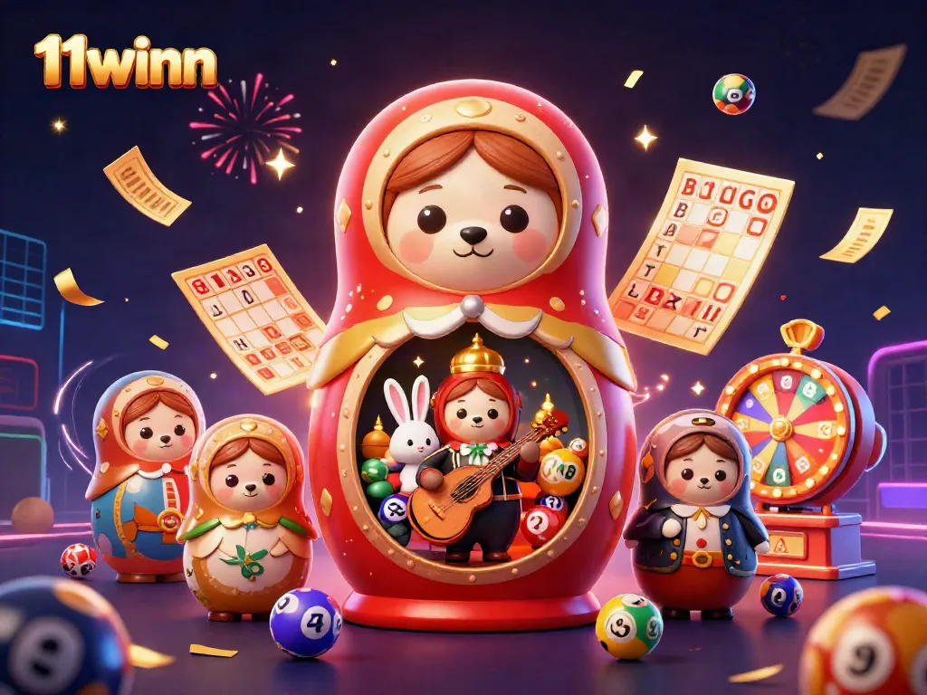 Engage in thrilling casino games with 11winn's vibrant illustration featuring dynamic lottery elements.