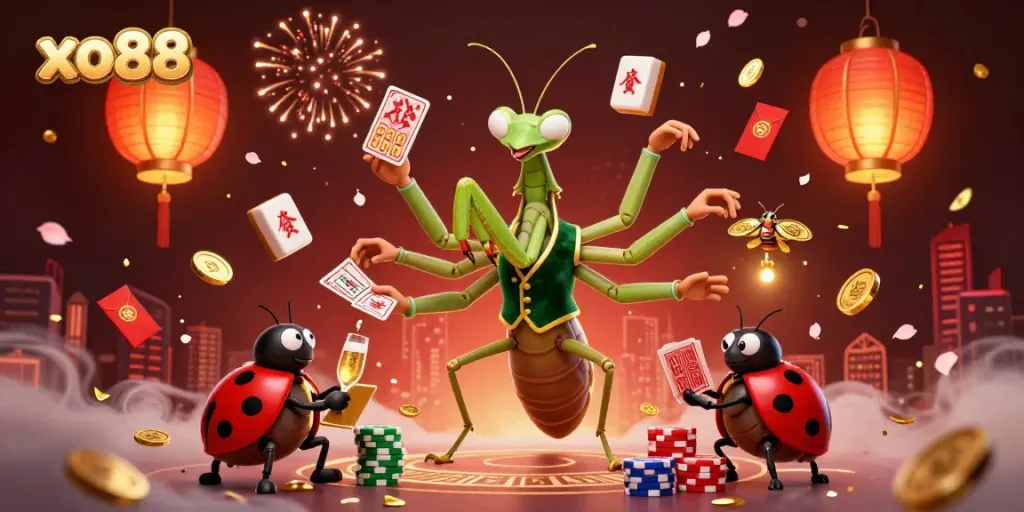 Experience the vibrant gaming energy at xo88 with animated characters and dynamic casino elements.