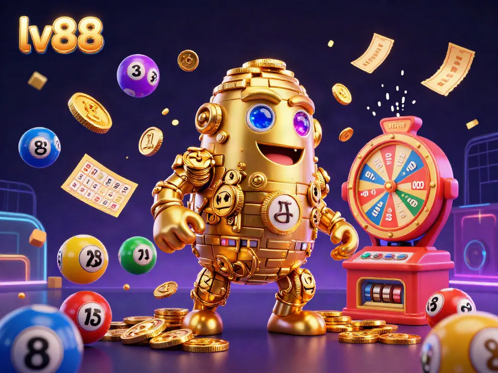 Experience thrilling gaming at lv88 with a captivating golden golem and vibrant lottery elements.
