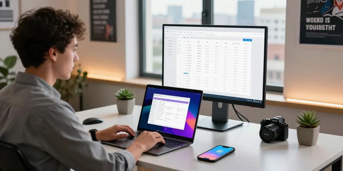 WPS Download workspace scene showcasing productivity setup with laptop and monitor.